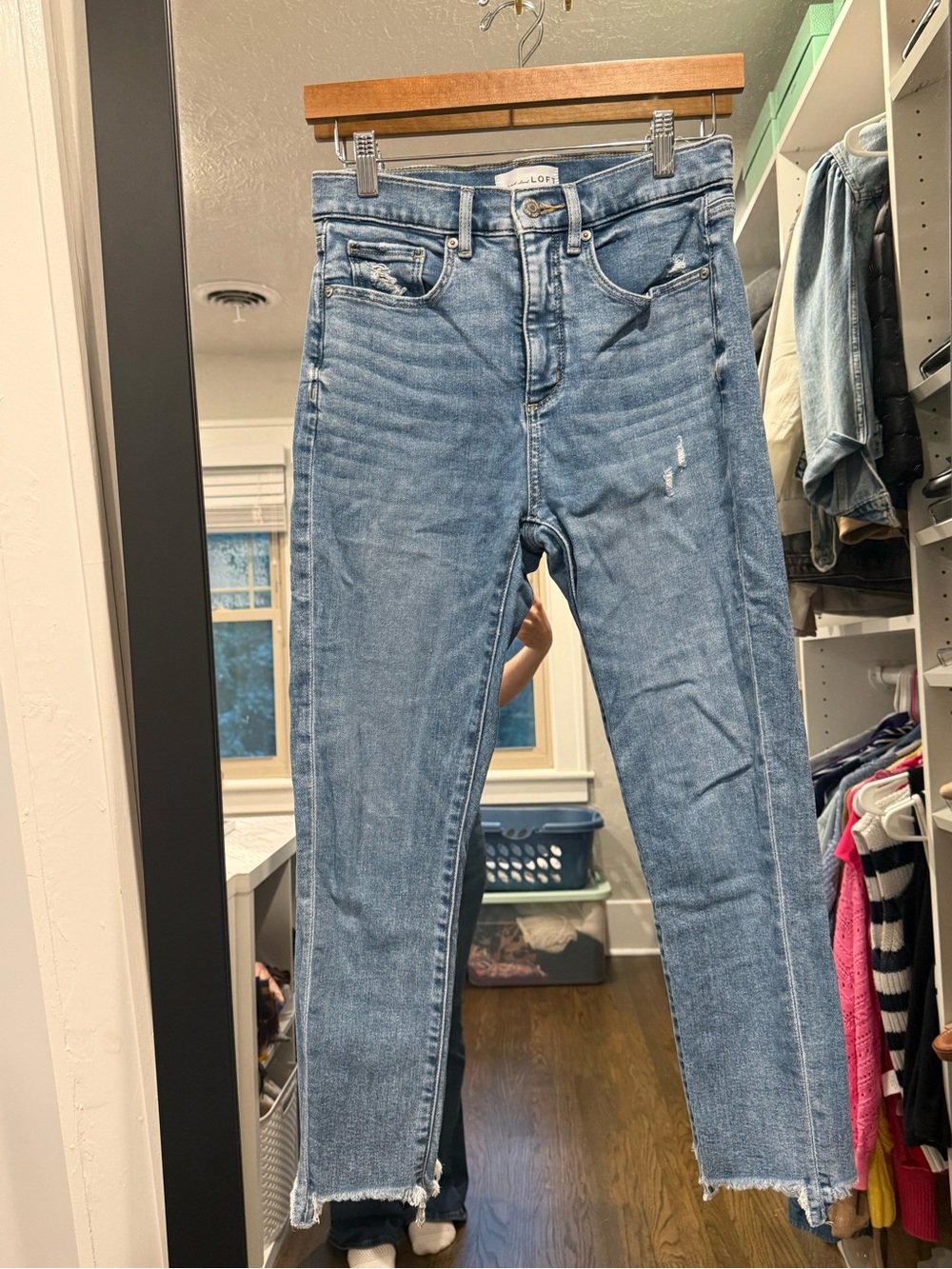 LOFT Light Blue Straight Leg Jeans with Raw Hem